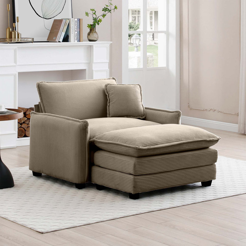 Canapé simple à assise profonde avec repose-pieds et coussin, Chameau