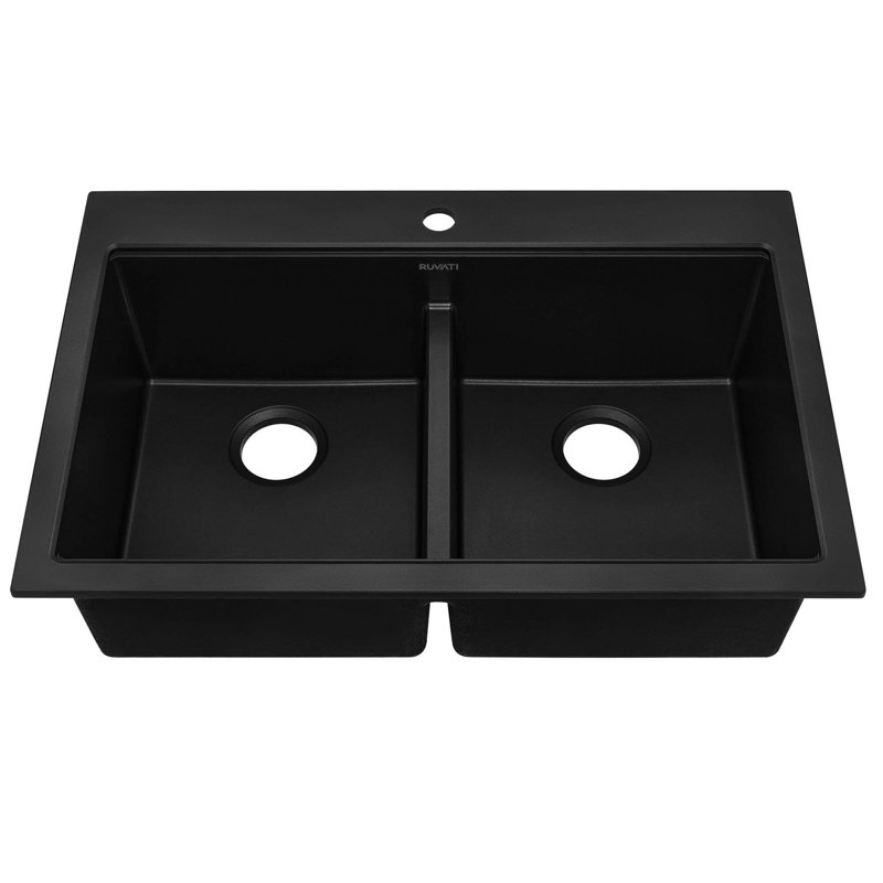 33" L x 22" W Dual Mount Kitchen Sink, Midnight Black, 2
