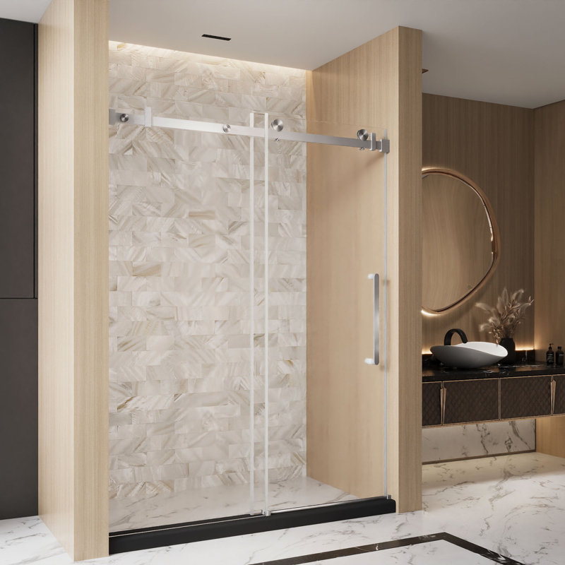 Shower Doors Glass Sliding,frameless Waterproof Sealing Strip,1/4" Inch Sgcc Tempered Glass,stainless Steel Pull Handle,tempered Glass,easy To Clean,