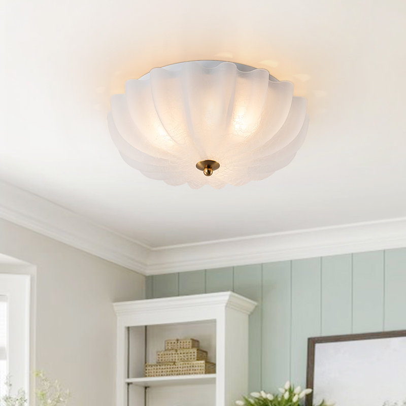 3-Light French Flower Dimmable Semi Flush Mount , White