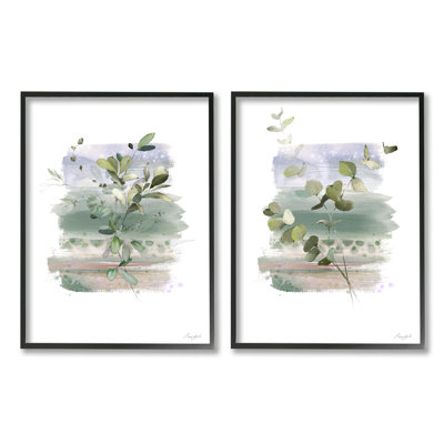 Branches botaniques modernes, impression sur bois 2 pièces