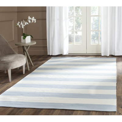 Brookvale Striped Handmade Cotton Sky Blue/Ivory Area Rug