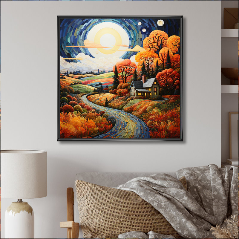 Farmhouse Farmstead Bliss Pointillism II - Farm Wall Art Living Room, Cadre flottant noir, H 36 po x l 36 po x P 1,5 po