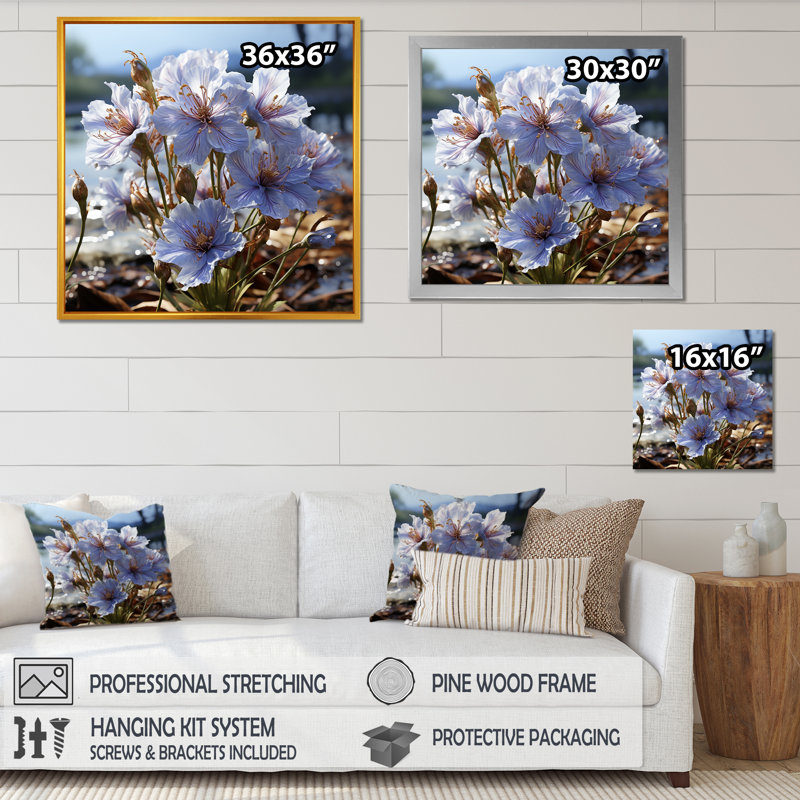 «Mauve cornflowers», impression sur toile, H 24 po x l 24 po x P 1 po, Cadre flottant noir