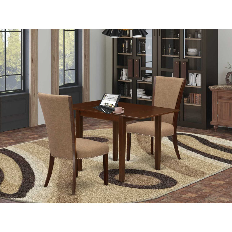 Ensemble de table de salle à manger 3 pièces avec plateau rectangulaire en bois massif Dropleaf, Brun, Acajou