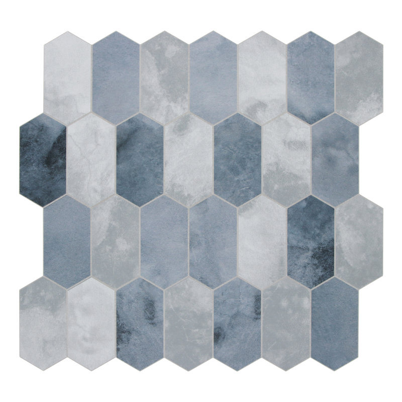 Carreau de mosaïque hexagonal en pierre composite l 11,5 po x L 12 po, Bleu