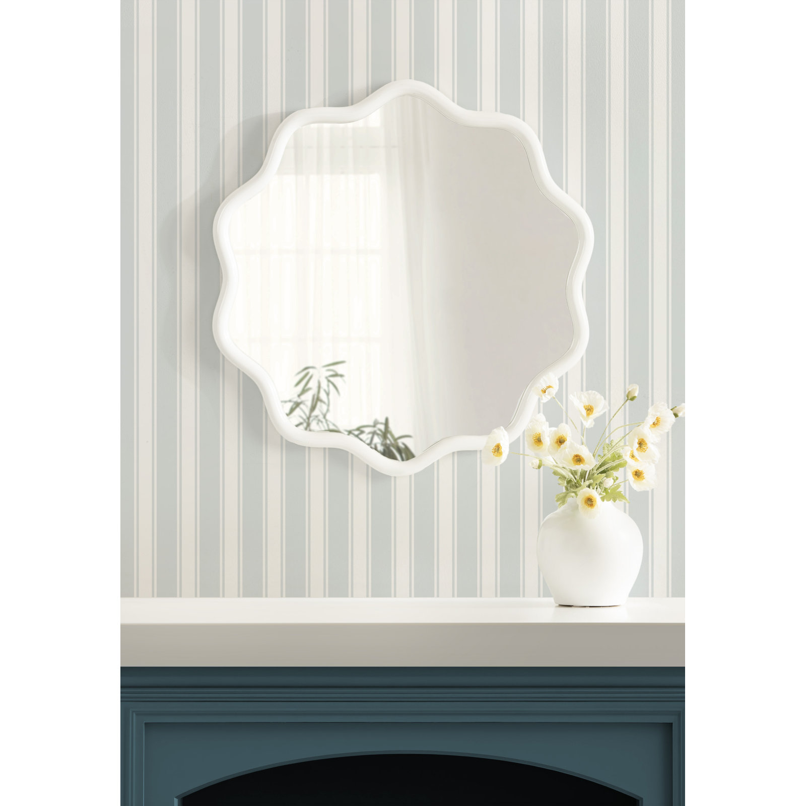 Solid Wood Scalloped Mirror, 26" x 26", White