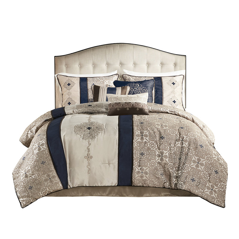 Couvre-lit très grand 7 pièces - bleu marine avec coussins décoratifs et édredon pour chambre à coucher, Marine