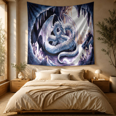 SciFi Crystal dragon in cave Wall Tapestry