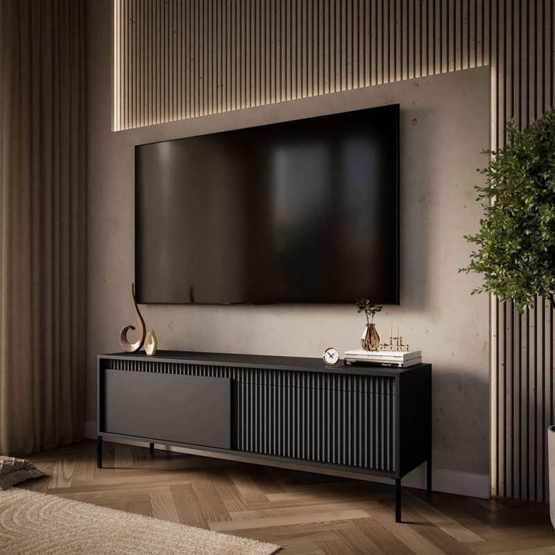YASUMI two-door TV cabinet, matte black, 53.4cm H x 153.5cm L x 39.5cm W
