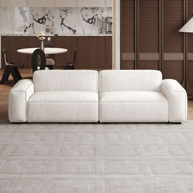 Canapé modulaire en polyester blanc crème, 3, H 28,74 po x l 94,49 po x P 38,58 po, Blanc crémeux