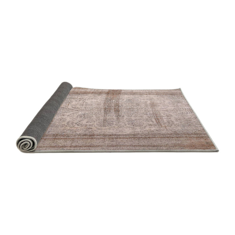 Tapis beige/palmier contemporain, Rond 4 pi