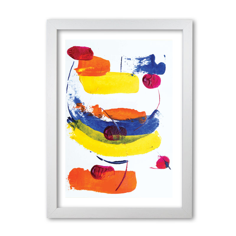 Bright Yellow, Blue And Red Abstract Paint Strokes - Print, White Grain Frame, 60 cm H x 42 cm W x 5 cm D