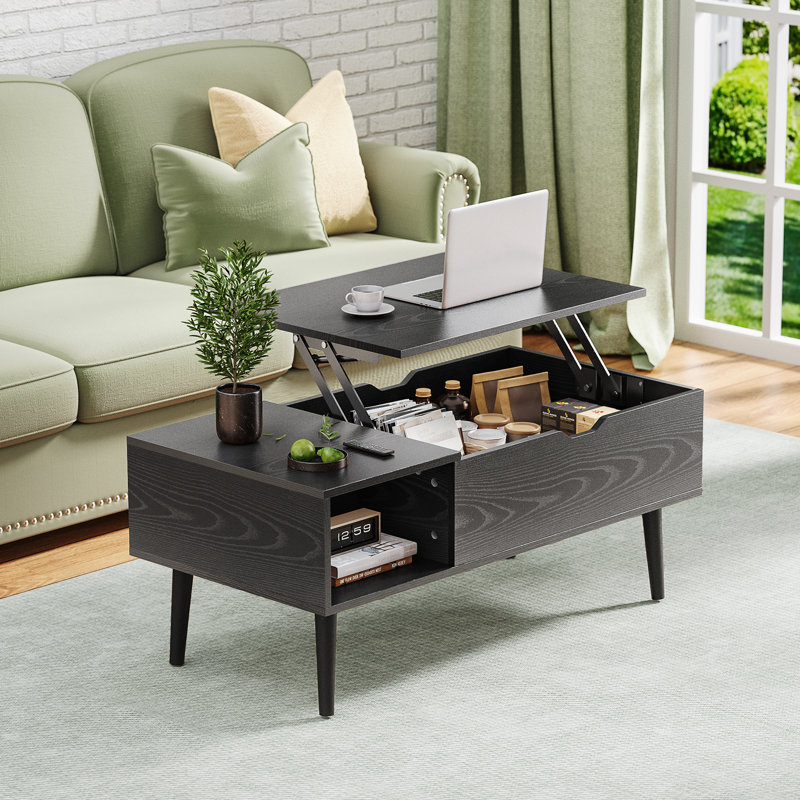 Lift Top Rectangular Coffee Table, 4-in-1 Multi-Function and Large Coffee Table with Storage, Black