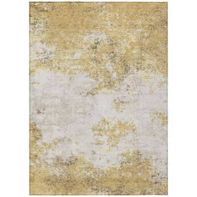 3' X 5' Gold Brown And Beige Abstract Washable Indoor Outdoor Area Rug