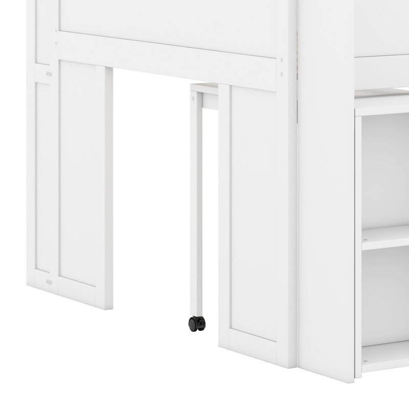 Versatile Modern Loft Bed Frame With Desk, Built-In Shelves And LED Lighting, White