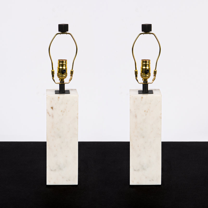 Solid Rectangle White Marble Base Table Lamp (Set Of 2)