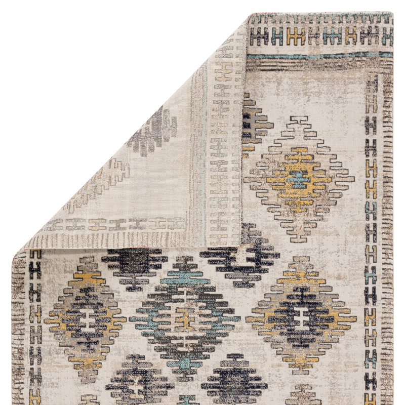 Tapis bleu / jaune intérieur / extérieur Jaipur Living Dez (5 pi 3 po x 7 pi 6 po), Rectangle 5 pi x 7 pi 6 po