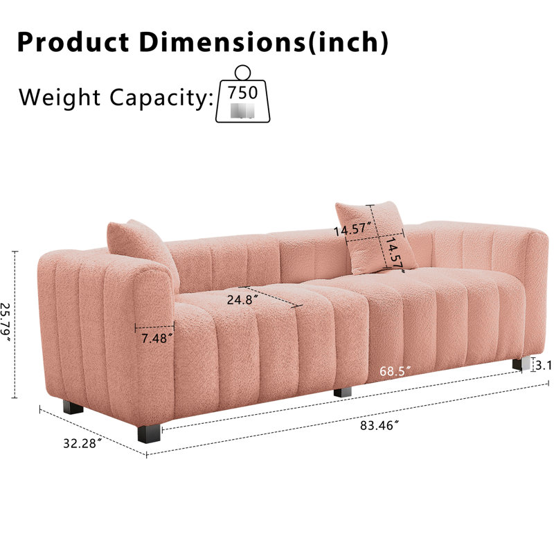 Rose 83,46 po à 3 sièges, conception ergonomique, tissu lisse respirant et fabrication pour une utilisation à long terme avec un canapé rembourré moderne, avec des dossiers de soutien polyvalents en velours