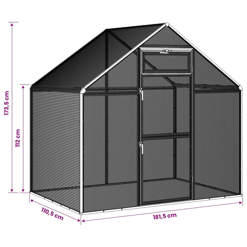 Cage à oiseaux 71,46 po x 43,50 po x 68,31 po vidaXL, 44,29 po, Anthracite