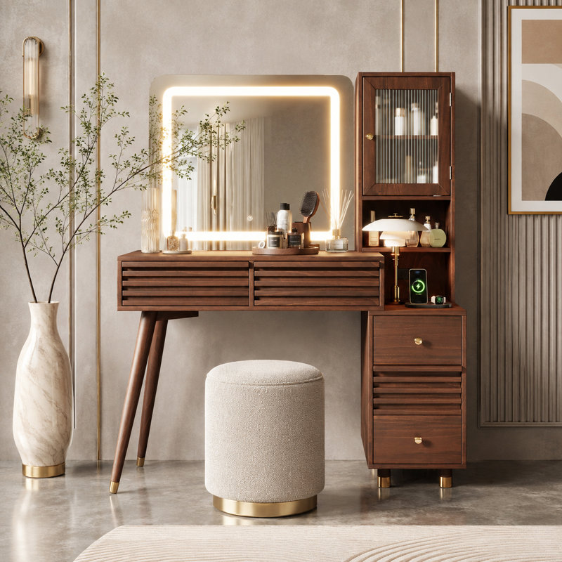 Meuble-lavabo moderne 45,9 po avec miroir à DEL et armoire de courant, Espresso