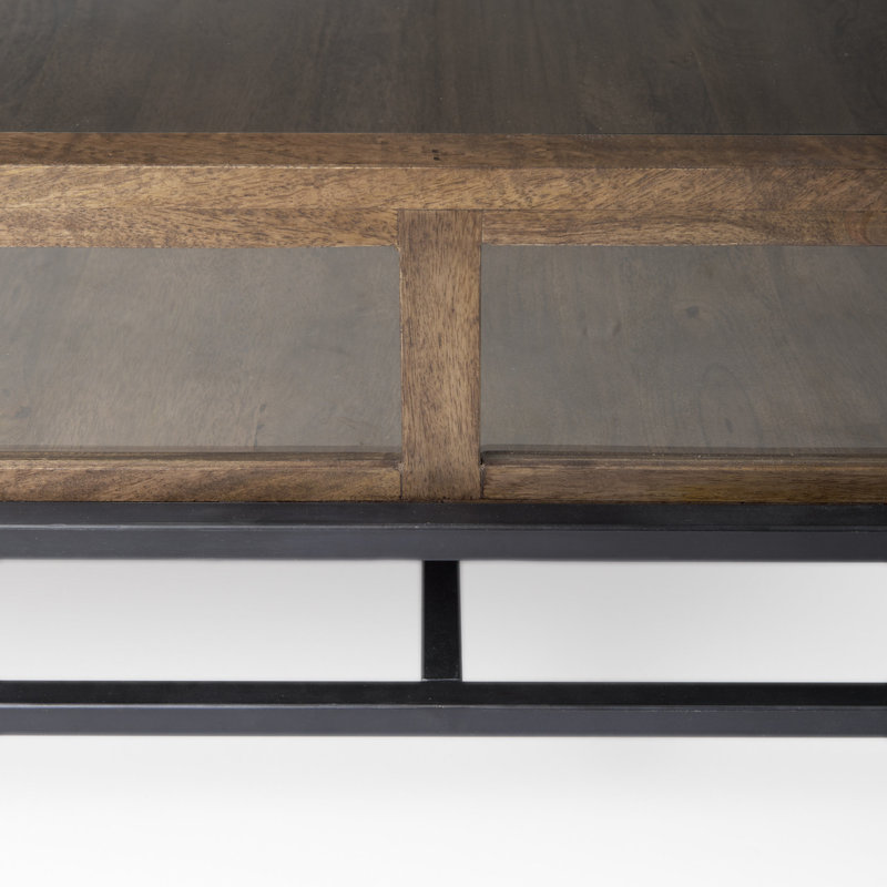 Warner Coffee Table with Storage, 15" x 43.5" x 42", Medium Brown, Black