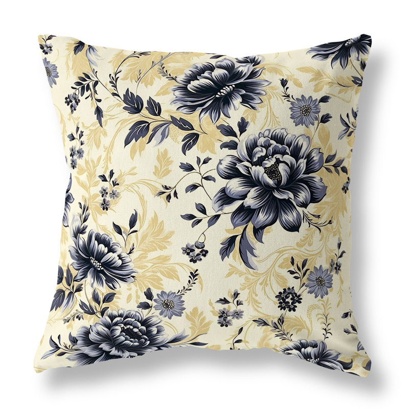 Coussin décoratif intérieur / extérieur Nature's Canvas Floral, H 26 po x l 26 po, Jaune / floral gris