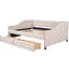 Lit de jour rembourré pleine grandeur avec deux tiroirs polyvalents et support en lattes de bois - Personnalisez le décor de votre maison en beige Base de rangement spacieuse Transform Home Style-711210035