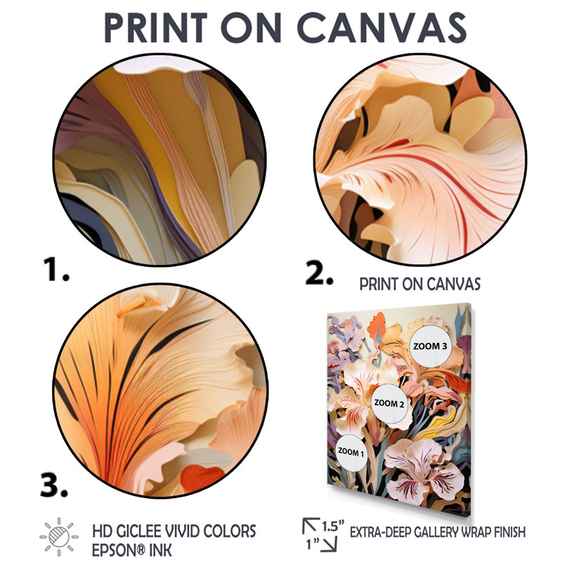 Vibrant rose fleuri iris fleur - Iris Wall Art salon, H 44 po x l 34 po, Cadre flottant crème, bois massif