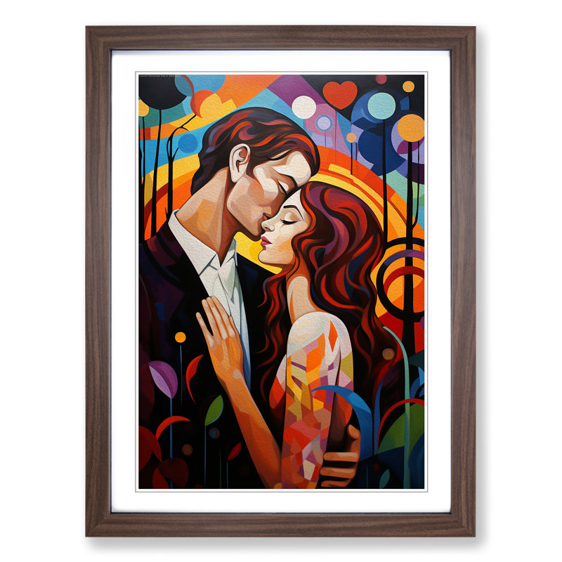 XYZ-FRM-V1223-4400 Lovers Modern No.2 - Single Picture Frame Print on Wood, Walnut , 46cm H x 34cm W x 2cm D