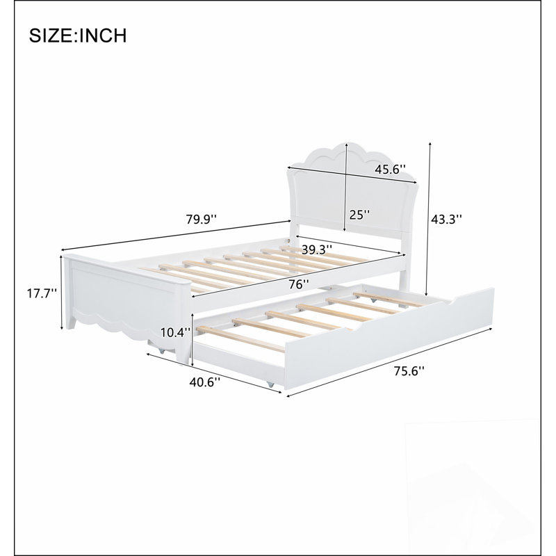 Lit plateforme simple en bois avec tête de lit et lit gigogne simple, blanc, Simple