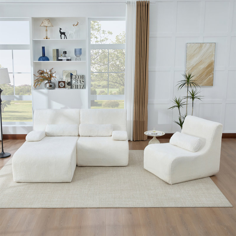 Canapé modulaire moderne de 98 po sans canapé en forme de L Canapé, Velours côtelé beige