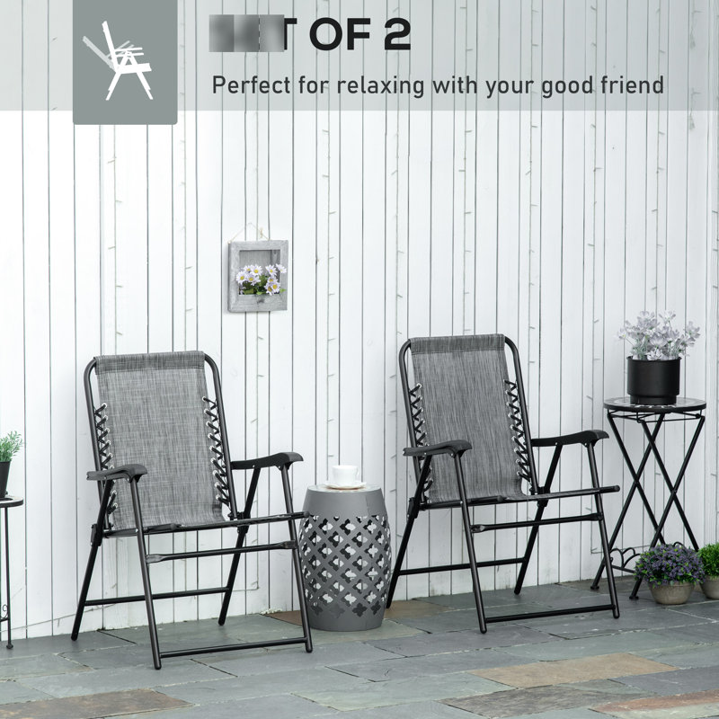 2 chaises pliantes pour la cour arrière, une sangle élastique pour accoudoirs pour l'extérieur, pratique pour le camping, le jardin, la piscine, la plage