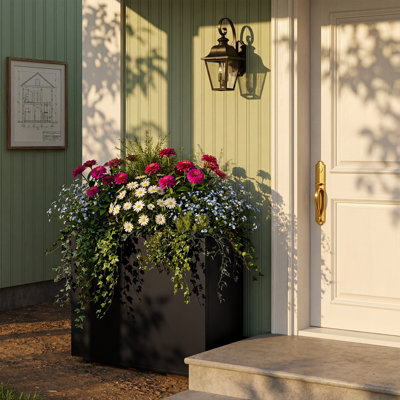 Jardinière en métal 38 po x l 13 po x H 30 po avec pieds réglables et système de drainage, acier galvanisé, intérieur extérieur