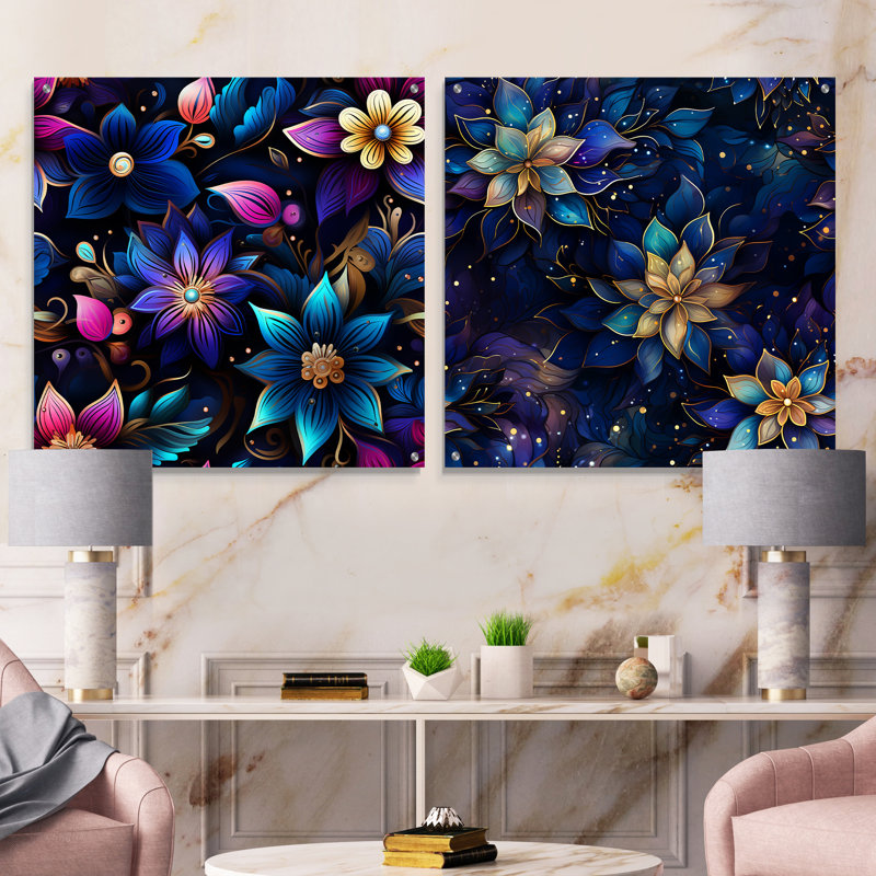 Manosque - Ensemble de 2 peintures murales abstraites en acrylique, H 16 po x l 33 po