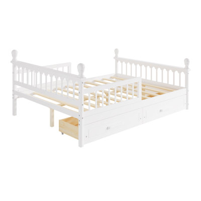 Base de lit plateforme en bois avec garde-corps et 2 tiroirs de rangement