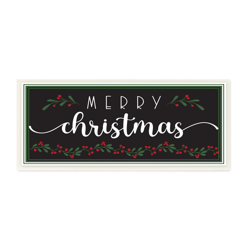 «Merry Christmas» sur un houx festif noir, H 7 po x l 17 po, Plaque de bois