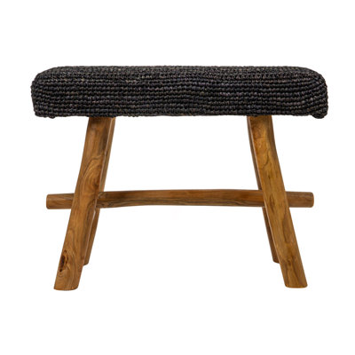 Sophie Woven Mendong and Teakwood Stool, Black