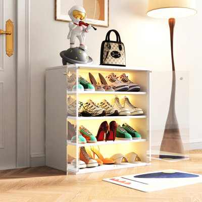 Rangement de chaussures empilable avec arrangement à DEL et visible - boîte en bois pour espadrilles 4 1 sélection