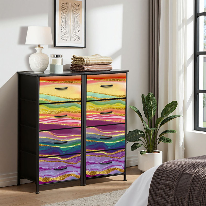 4 Drawer Dresser for Bedroom, Narrow Chest of Drawers, Wooden Top and Study Iron Frame 18"x37.5"-(WxH)
