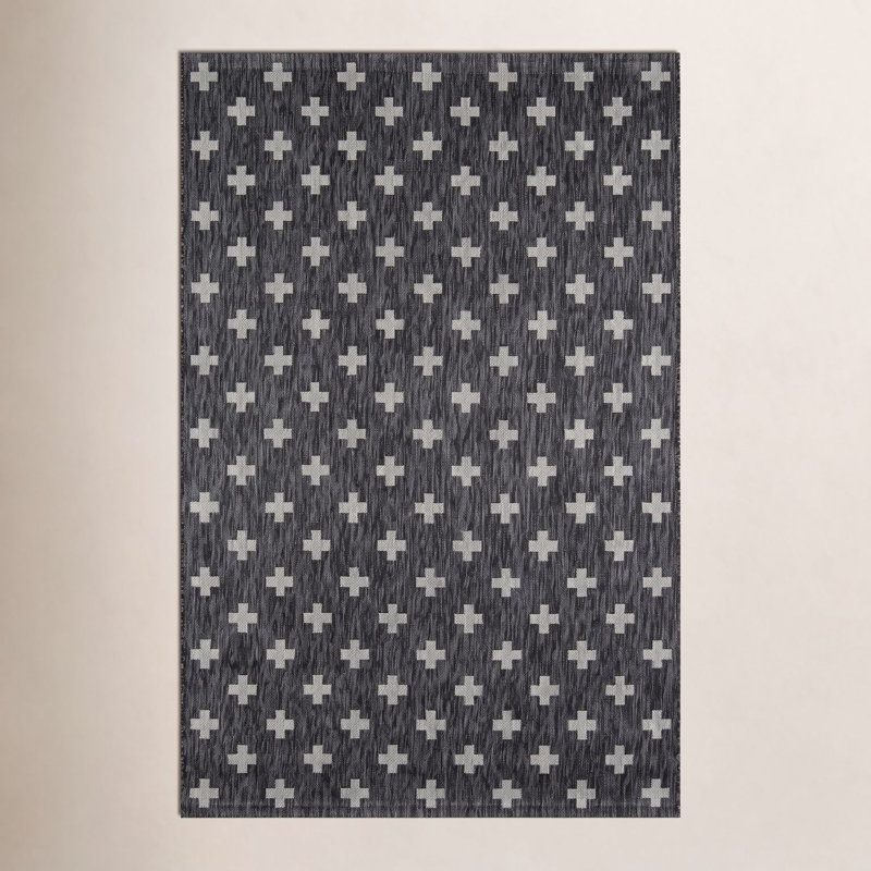 Tapis rayé intérieur / extérieur Umbria, Rectangle 3 pi 3 po x 5 pi, Charcoal 