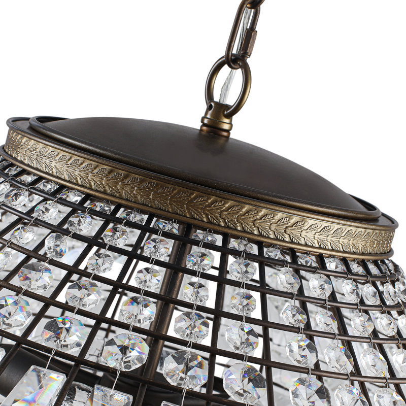 Lustre en cristal de style lanterne rétro fait à la main 3 lumières, H 15 po x l 20,5 po x P 20,5 po