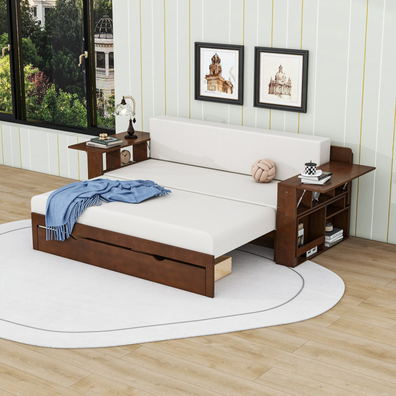 Daybed with Desk, Drawers and Side Table, Espresso, Queen