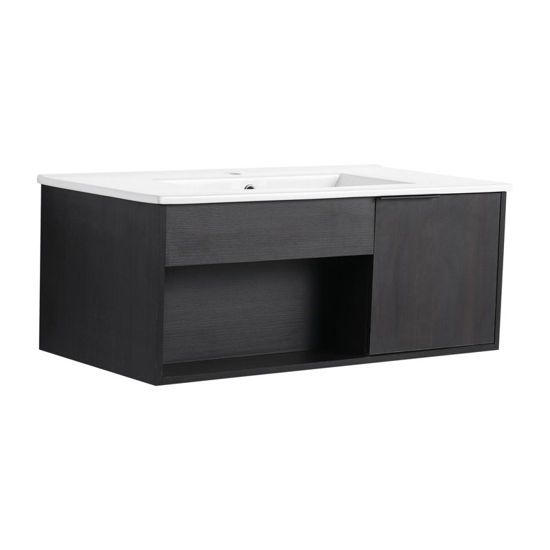 Meuble-lavabo mural 36 po avec tablette ouverte et porte à fermeture en douceur, 36