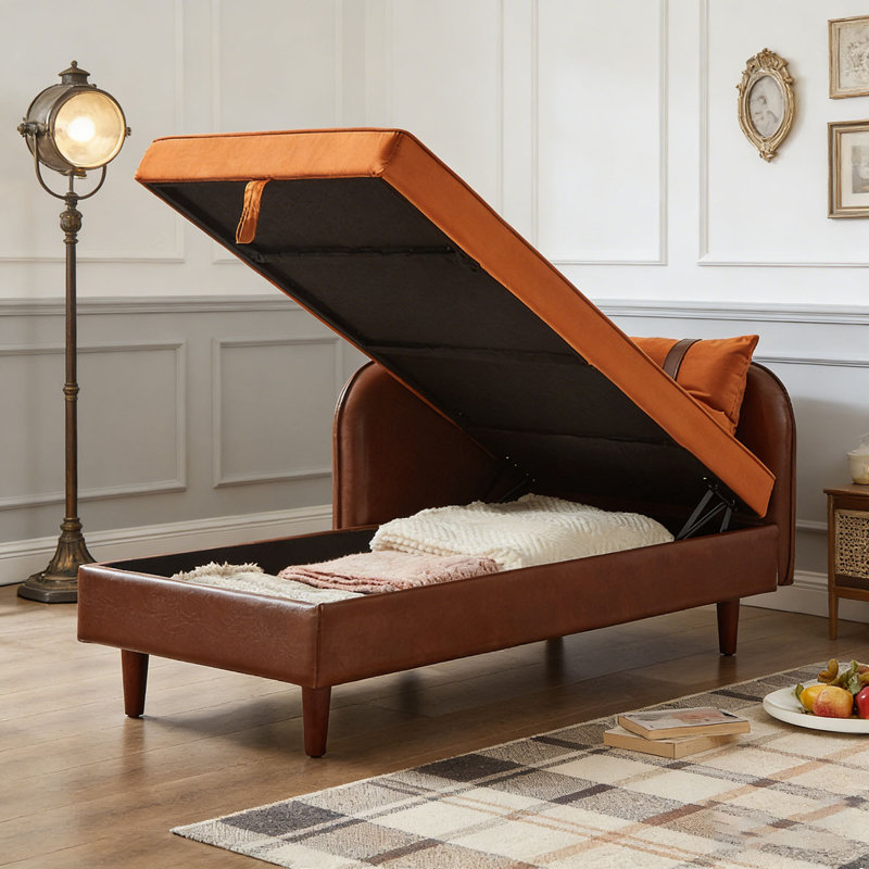 Méridienne de rangement 65 ", Orange et brun foncé