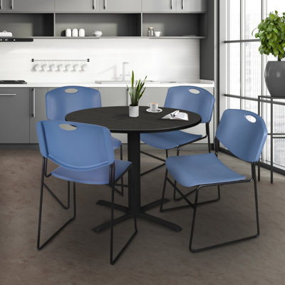 Regency Cain Round Breakroom Table & 4 Zeng Stack Chairs