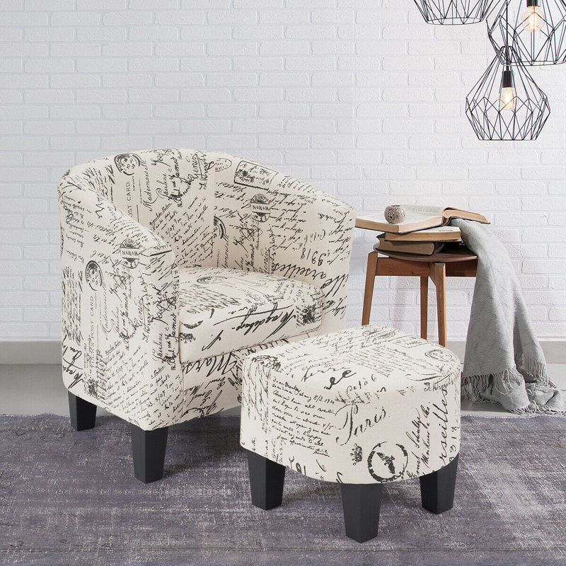 Oakhill Upholstered Cotton Barrel Chair With Footstool, Cream