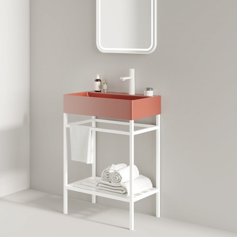 Meuble-lavabo Lofi avec lavabo en cÃ©ramique, Rouge, Blanc