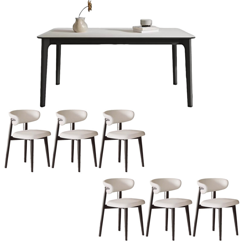 Ash wood rectangular rock plate dining table, 29.53"H x 55.12"L x 31.5"W