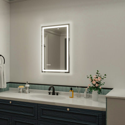 Iris 20 in. W x 30 in. H Rectangular Frameless LED Wall Bathroom Vanity Mirror in Silver